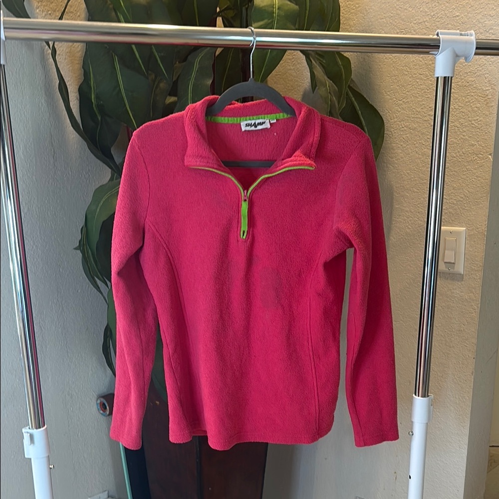 Pink Half-Zip Pullover with Green Accents